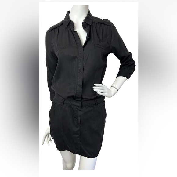 Etienne Marcel Shirt Dress Collared Button Sleeve Pockets Black Size XS - Picture 7 of 10